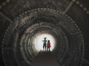 custom silhouette of girls in tunnel